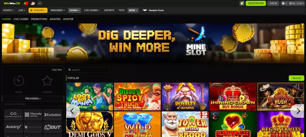 Win win Casino - Até 2.000 € + 150 Rodadas Grátis